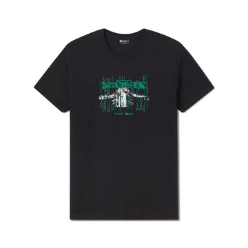 Black t-shirt with graphic design on a white background closeup image of Neo played by Keanu Reeves from the movie The Matrix an exclusive design by Brain Dead Adult Men's Tshirt Women's Tshirt